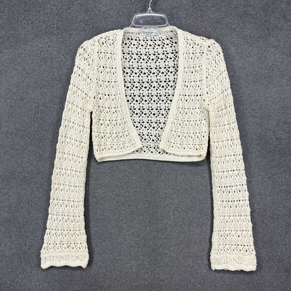 Stradivarius Sweater Womens Small Cropped Crochet Open Knit Bolero Cardigan boho - Picture 1 of 16